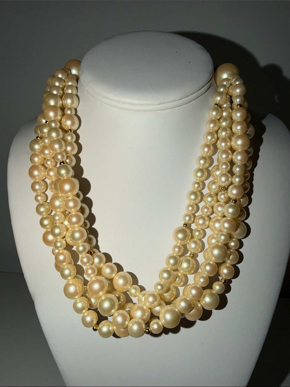 Vintage Signed OLCI Faux Pearl 5 Strand Adjustable Necklace